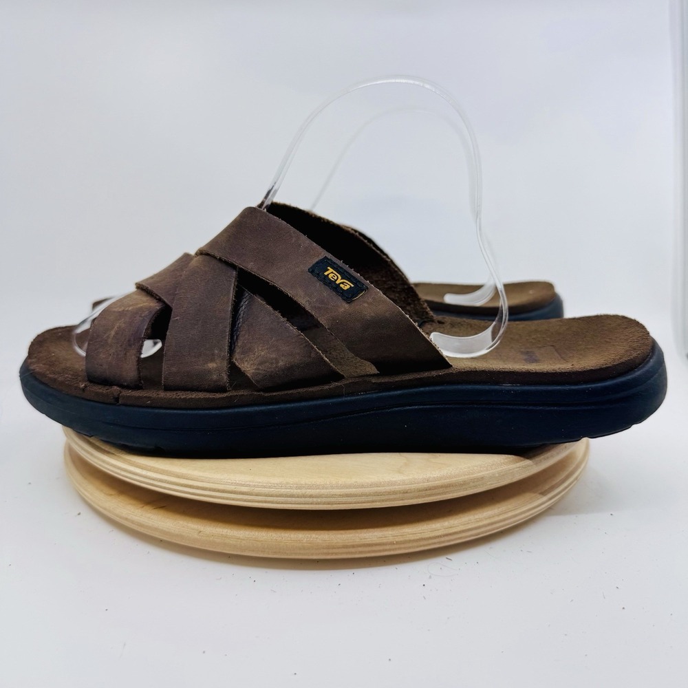 Teva Voya Men 10 Brown Leather Slide Sandals Comfort Casual 1102515